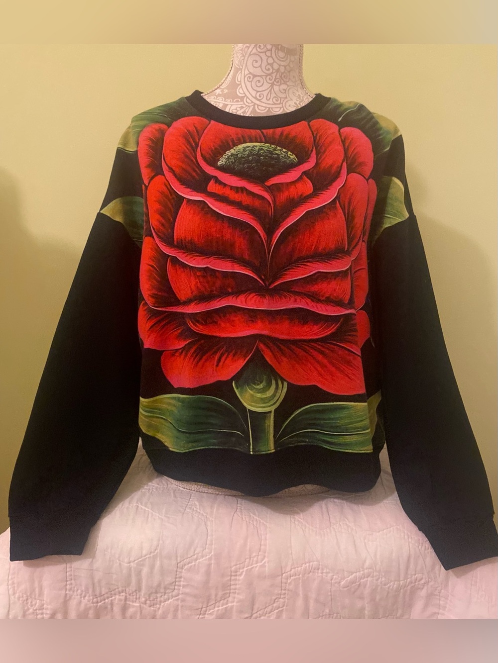 Desigual Black Sweater with Red Floral Design SZ L